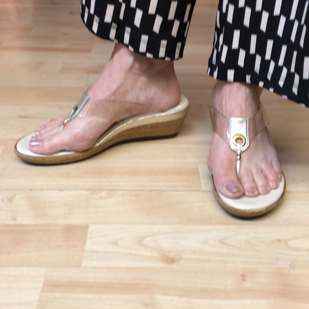 Onex platinum & clear wedge sandal